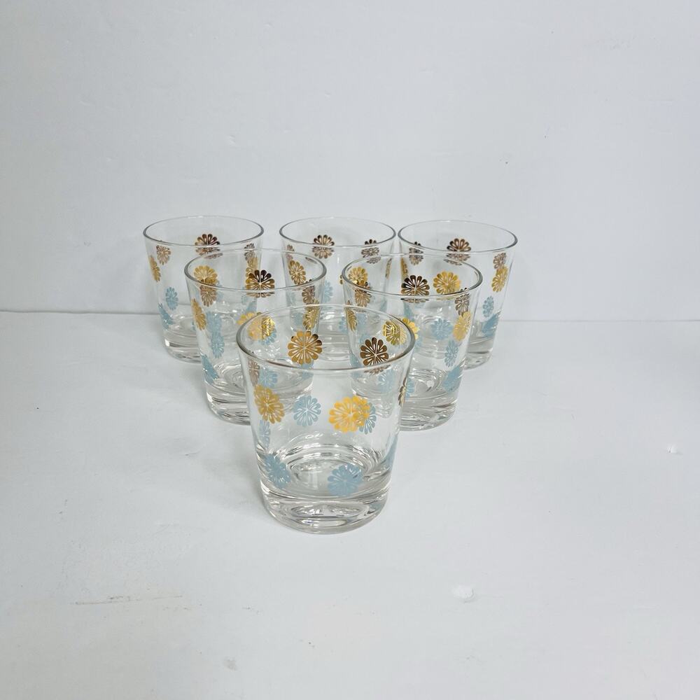 vintage 3 inch lowball juice cocktail glass retro‎ floral patter mcm barware
